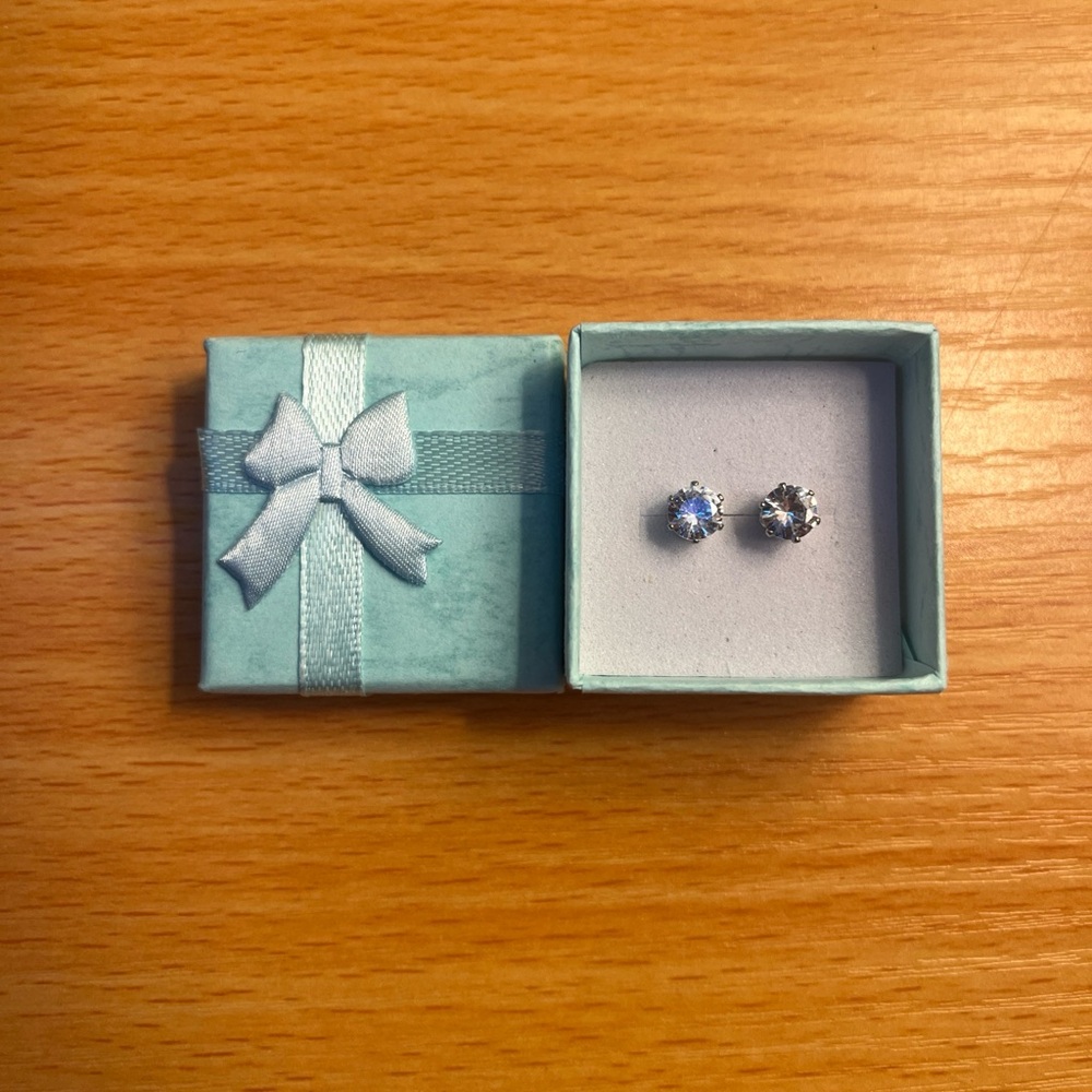 Elegant Stainless Steal Cubic Zirconia Stud Earrings